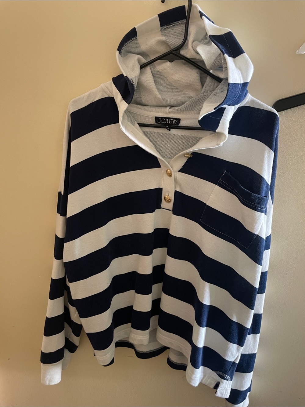 J. Crew Navy and White Striped Hooded Pullover